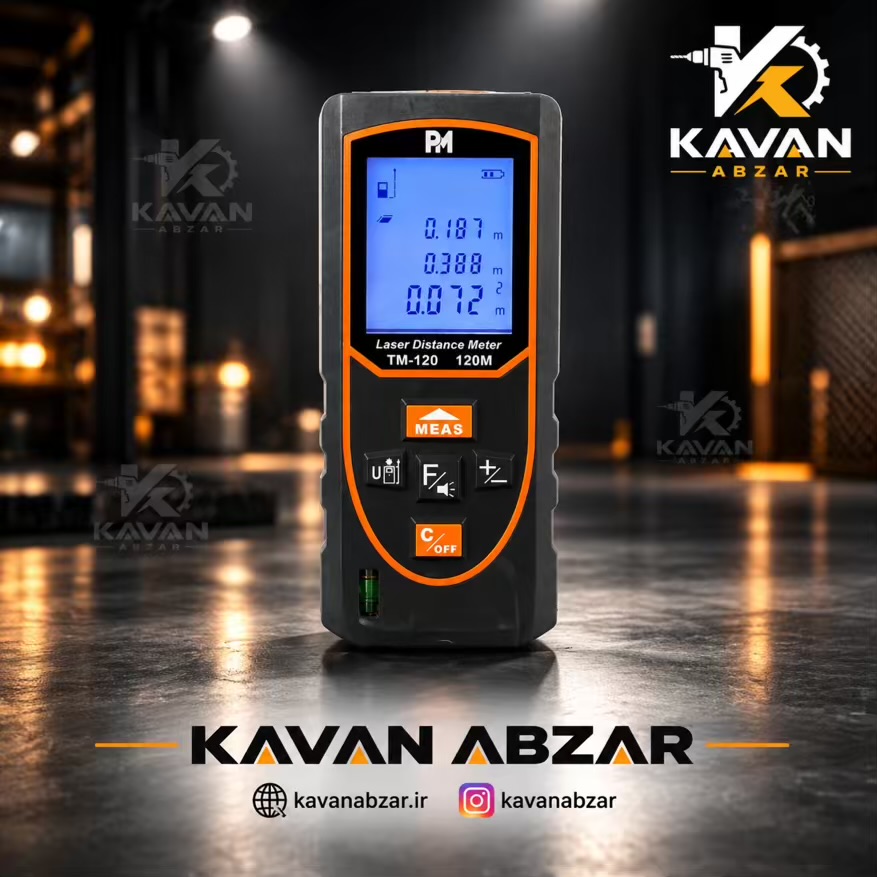 متر لیزری ۱۲۰ متری نور سبز قابل شارژ مدل TMG120 برند پی ام آنکور