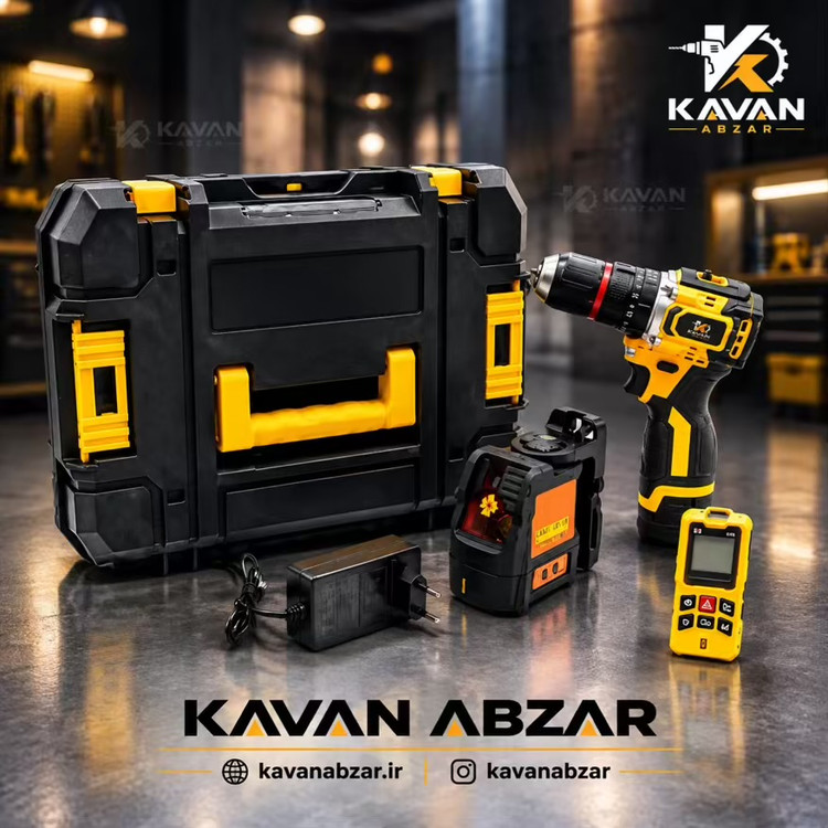کیت مهندسی (دریل چکشی ١۶.٨ ولت DCE16Z،تراز لیزری دوخط DL10 ،مترلیزری ۵٠ متری نورسبز TM50) برند پی ام آنکور مدل DLM