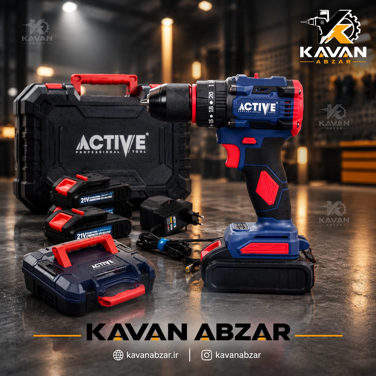 دریل پیچگوشتی چکشی شارژی 2 باطری 21 ولت ( 10 میلیمتری ) برند اکتیو مدل AC-3121BL